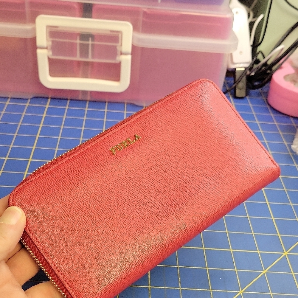 Furla Red Zip-Around 8x4 Wallet NWT